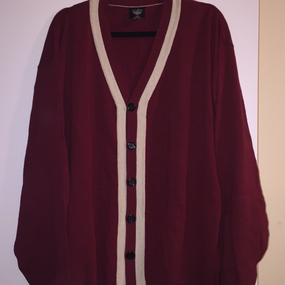 Burgundy and cream long sleeve cardigan sweater